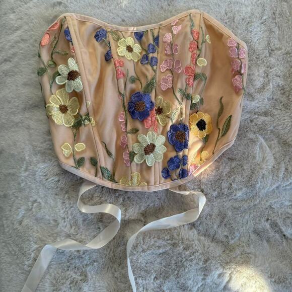Whimsy 3d floral embroidered corset top fairycore lace up tie back | Size M - Picture 3 of 10